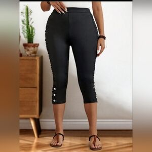 NEW Shein Emery Rose Black Cropped Leggings Ruched Side Buttons Plus Size 4XL